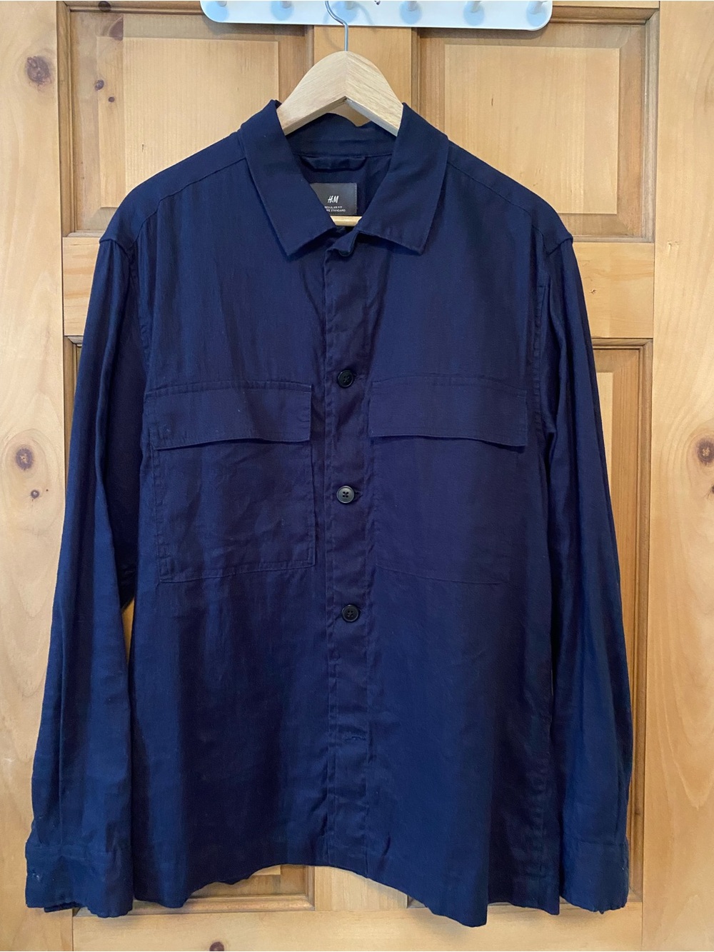 Navy Lightweight Linen Button-Up Jacket